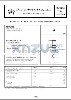 DL4729A datasheet - TECHNICAL SPECIFICATIONS OF GLASS SILICON ZENER DIODES