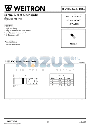 DL4729A datasheet - Surface Mount Zener Diodes