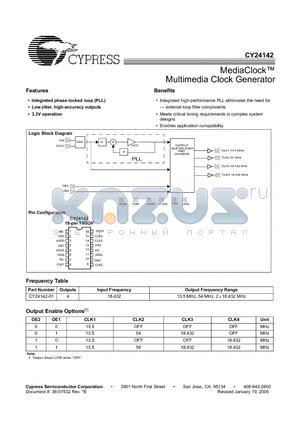 CY24142ZC-01T datasheet - MediaClock Multimedia Clock Generator