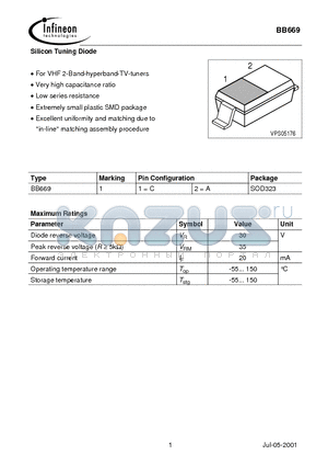 BB669 datasheet - Silicon Tuning Diode