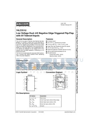 74LCX112SJ datasheet - Low Voltage Dual J-K Negative Edge-Triggered Flip-Flop with 5V Tolerant Inputs