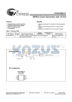 CY241V08A-11 datasheet - MPEG Clock Generator with VCXO