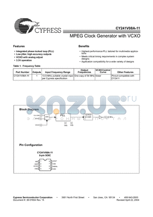 CY241V08ASC-11T datasheet - MPEG Clock Generator with VCXO