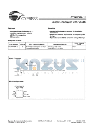 CY241V8ASXC-12 datasheet - Clock Generator with VCXO