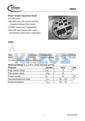 BB804 datasheet - Silicon Variable Capacitance Diode