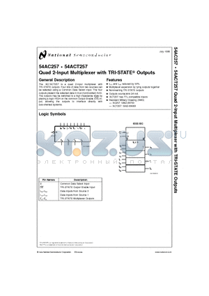 54AC257F datasheet - Quad 2-Input Multiplexer with TRI-STATE Outputs