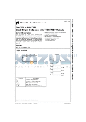 54AC258L datasheet - Quad 2-Input Multiplexer with TRI-STATE Outputs