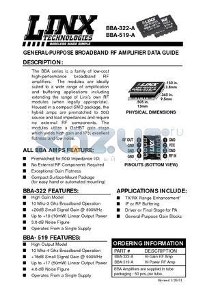 BBA-519-A datasheet - GENERAL-PURPOSE BROADBAND RF AMPLIFIER DATA GUIDE