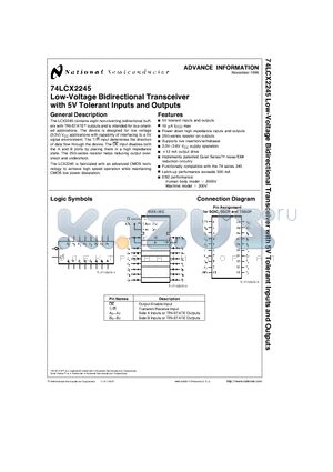 74LCX2245 datasheet - Low-Voltage Bidirectional Transceiver with 5V Tolerant Inputs and Outputs