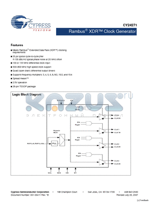 CY24271ZXC datasheet - Rambus^ XDR Clock Generator