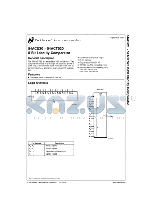 54AC520 datasheet - 8-Bit Identity Comparator