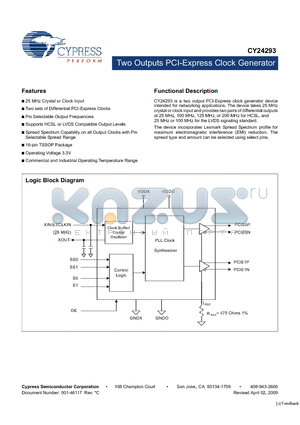 CY24293 datasheet - Two Outputs PCI-Express Clock Generator