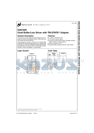 54AC540 datasheet - Octal Buffer/Line Driver with TRI-STATE Outputs