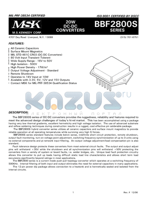 BBF2812S datasheet - 20W DC-DC CONVERTERS