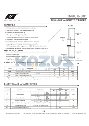 1N60 datasheet - SMALL SIGNAL SCHOTTKY DIODES