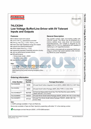 74LCX244-09 datasheet - 74LCX244 Low Voltage Buffer/Line Driver with 5V Tolerant Inputs and Outputs