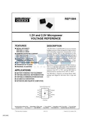 BBREF0425 datasheet - 1.2V and 2.5V Micropower VOLTAGE REFERENCE