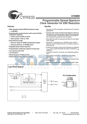 CY25000 datasheet - Programmable Spread Spectrum Clock Generator for EMI Reduction