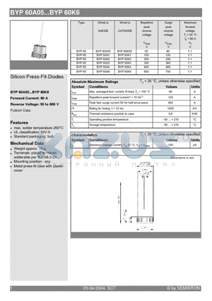 BYP60A05 datasheet - Silicon Press-Fit-Diodes