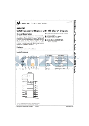 54AC646L datasheet - Octal Transceiver/Register with TRI-STATE Outputs