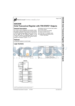 54AC646 datasheet - Octal Transceiver/Register with TRI-STATE Outputs