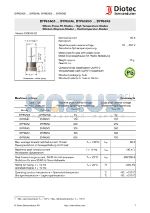 BYP60K6 datasheet - Silicon-Press-Fit-Diodes - High Temperature Diodes