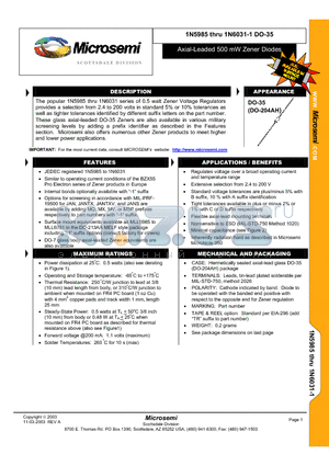 1N6003 datasheet - Axial-Leaded 500 mW Zener Diodes
