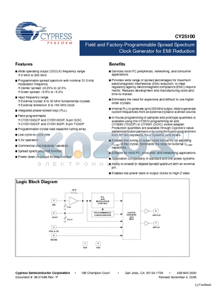 CY25100SXIF datasheet - Field and Factory-Programmable Spread Spectrum Clock Generator for EMI Reduction