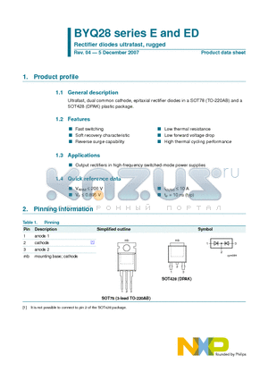 BYQ28ED-200 datasheet - Rectifier diodes ultrafast, rugged