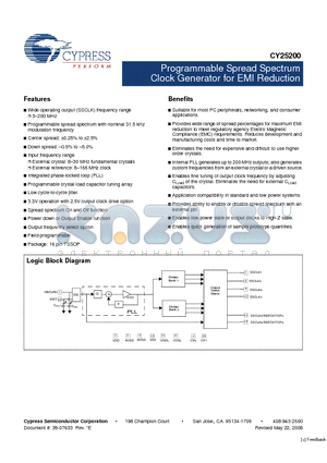 CY25200FZXC datasheet - Programmable Spread Spectrum Clock Generator for EMI Reduction