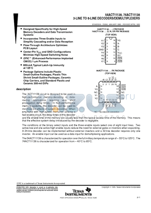 54ACT11138 datasheet - 3-LINE TO 8-LINE DECODERS/DEMULTIPLEXERS