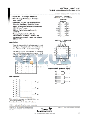 54ACT11011 datasheet - TRIPLE 3-INPUT POSITIVE-AND GATES