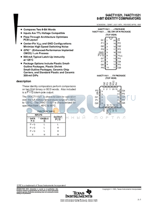 54ACT11521 datasheet - 8-BIT IDENTITY COMPARATORS