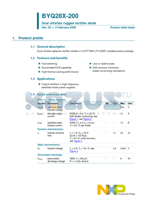 BYQ28X-200 datasheet - Dual ultrafast rugged rectifier diode