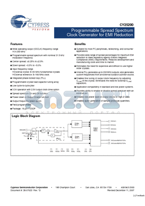 CY25200_07 datasheet - Programmable Spread Spectrum Clock Generator for EMI Reduction
