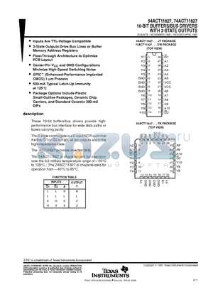 54ACT11827 datasheet - 10-BIT BUFFERS/BUS DRIVERS WITH 3-STATE OUTPUTS