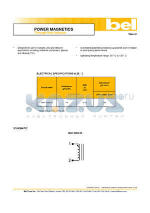 0581-5999-05 datasheet - POWER MAGNETICS Through Hole Inductor