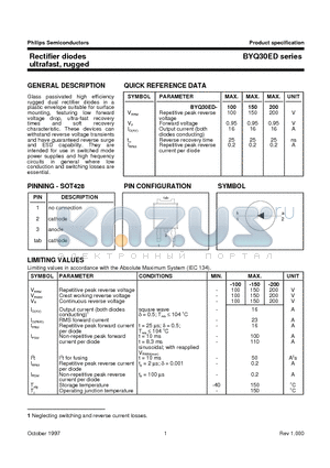 BYQ30ED-100 datasheet - Rectifier diodes ultrafast, rugged