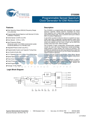 CY25200_12 datasheet - Programmable Spread Spectrum Clock Generator for EMI Reduction