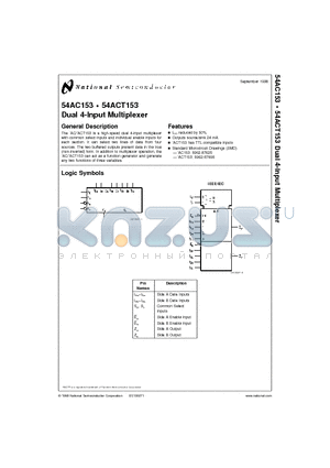 54ACT153D datasheet - Dual 4-Input Multiplexer