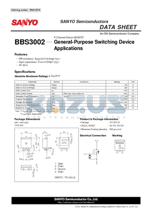 BBS3002 datasheet - P-Channel Silicon MOSFET General-Purpose Switching Device Applications