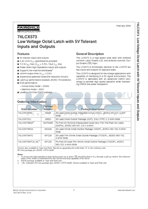 74LCX573SJ datasheet - Low Voltage Octal Latch with 5V Tolerant Inputs and Outputs