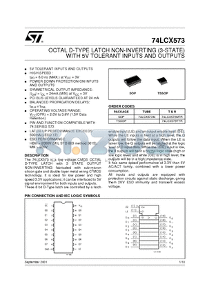 74LCX573 datasheet - OCTAL D-TYPE LATCH NON-INVERTING (3-STATE) WITH 5V TOLERANT INPUTS AND OUTPUTS