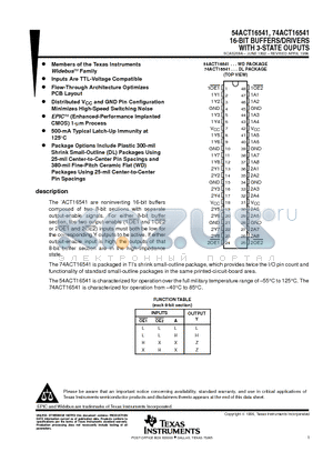 54ACT16541 datasheet - 16-BIT BUFFERS/DRIVERS WITH 3-STATE OUPUTS