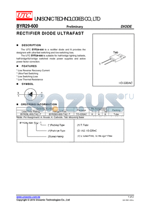 BYR29L-600-TA2-T datasheet - RECTIFIER DIODE ULTRAFAST