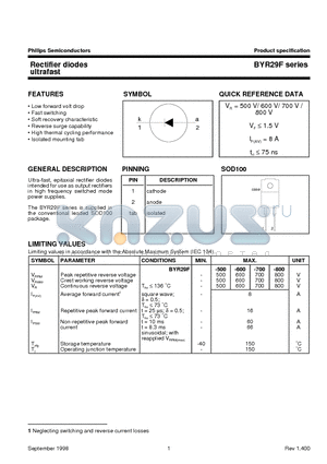BYR29F-700 datasheet - Rectifier diodes ultrafast