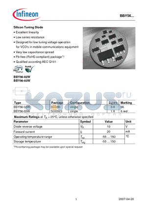 BBY56-03W datasheet - Silicon Tuning Diode