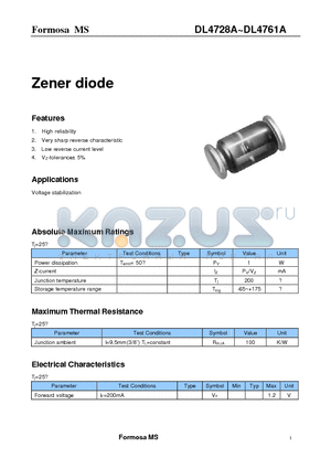 DL4741A datasheet - Zener diode