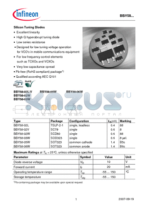 BBY58 datasheet - Silicon Tuning Diodes