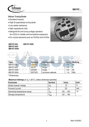 BBY57-02W datasheet - Silicon Tuning Diode